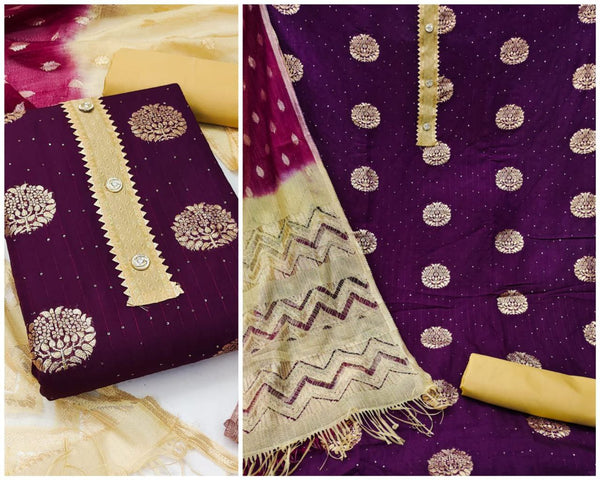 Trendy Wine Color Jacquard Sequence Straight Cut Chudidhar