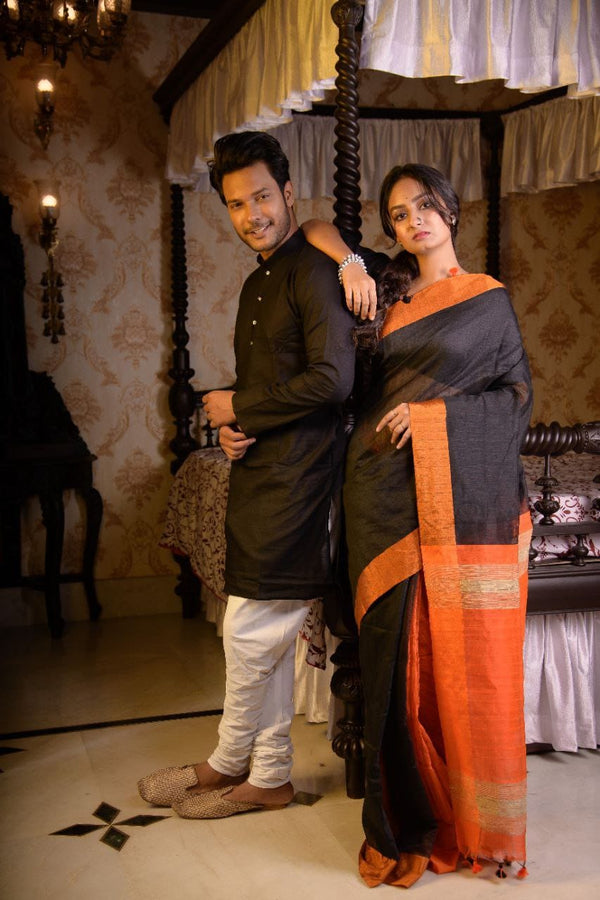 HANDLOOM SILK SAREE-KURTA COUPLE SET