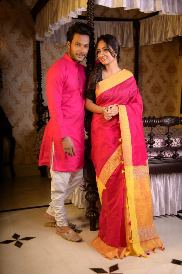 HANDLOOM SILK SAREE-KURTA COUPLE SET