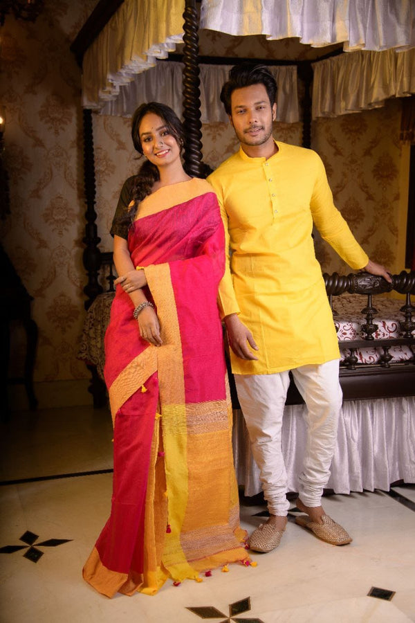 HANDLOOM SILK SAREE-KURTA COUPLE SET