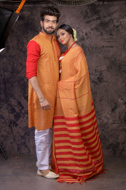 ORANGE LOVE - HANDLOOM PURE COTTON SAREE-KURTA COUPLE SET