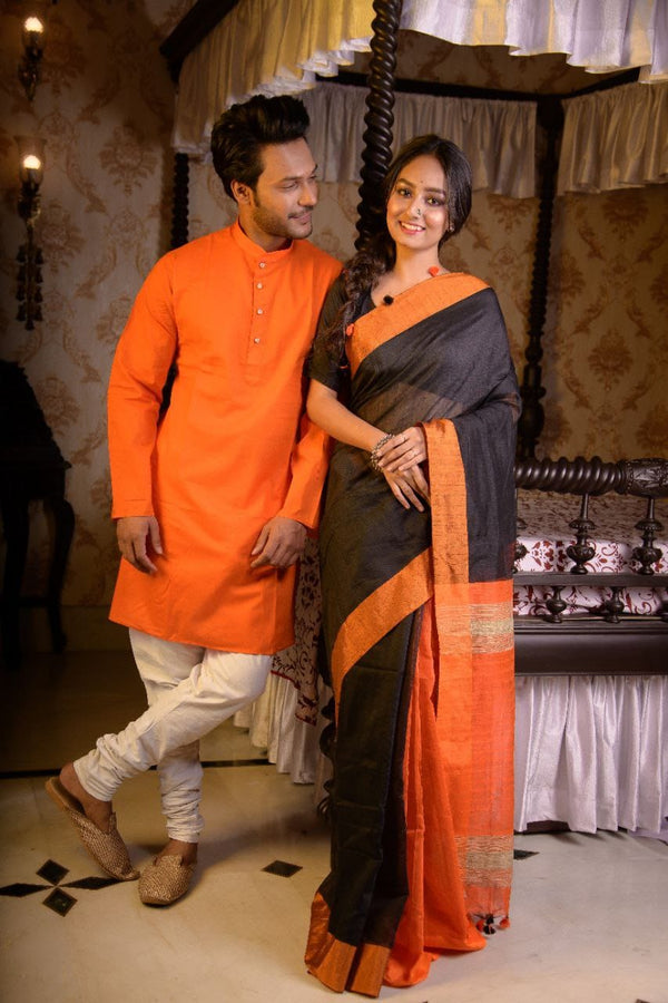 HANDLOOM SILK SAREE-KURTA COUPLE SET