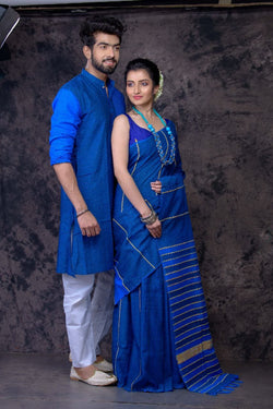 BLUE LILY- HANDLOOM PURE COTTON SAREE-KURTA COUPLE SET