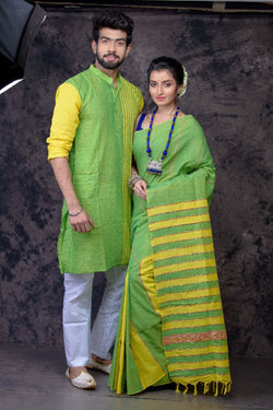 GORGEOUS GREEN - HANDLOOM PURE COTTON SAREE-KURTA COUPLE SET