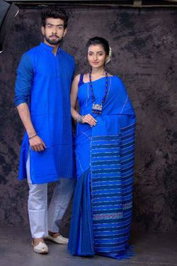 BLUE LILY- HANDLOOM PURE COTTON SAREE-KURTA COUPLE SET