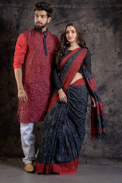 HANDLOOM PURE COTTON JHARNA-KHADI SAREE-KURTA COUPLE SET