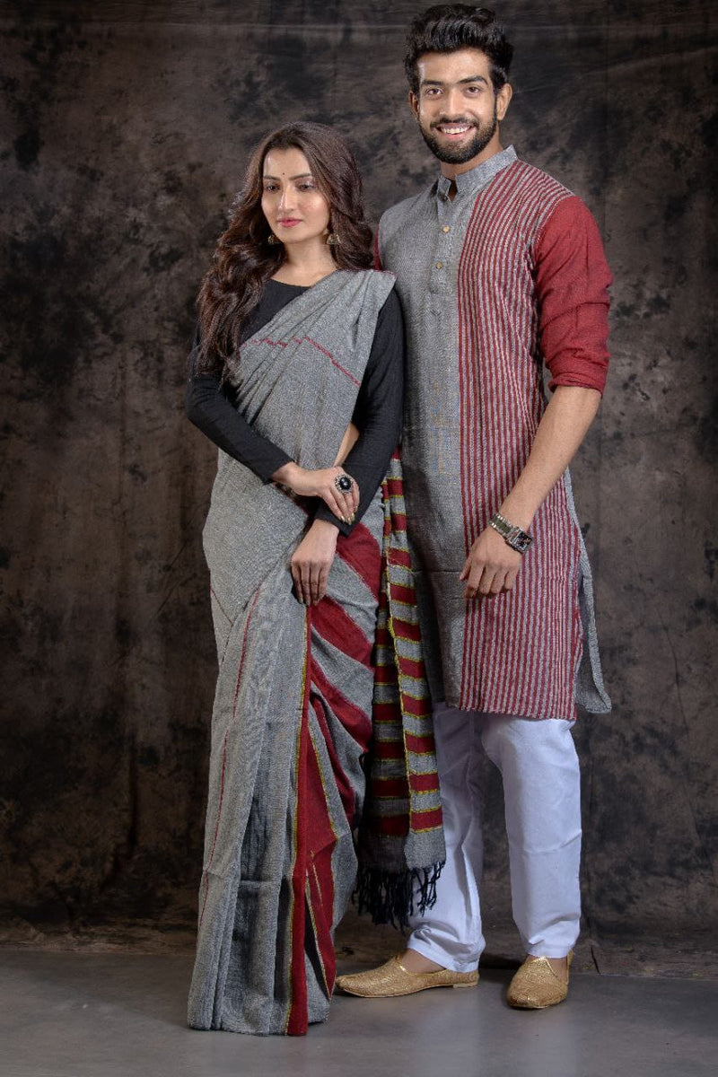 HANDLOOM PURE COTTON SAREE-KURTA COUPLE SET