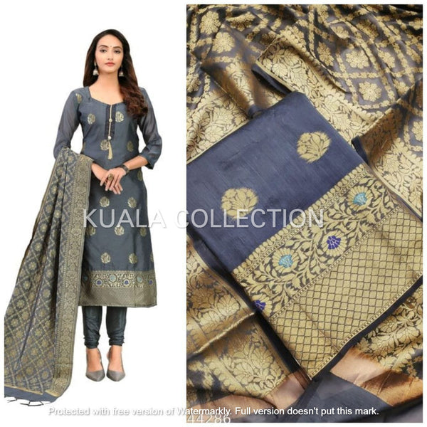 Look Like Queen by Wearing This Attractive Grey Colored Banarasi Punjabi Suit  With Satoon Bottom And Jacard Dupatta