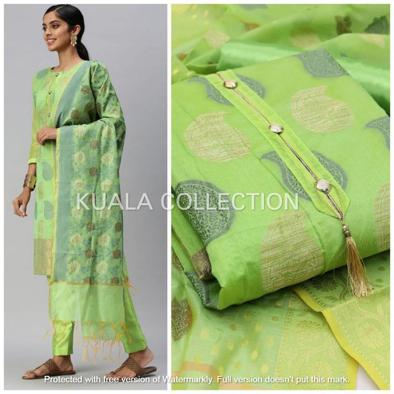 Look Like a Flower By Wearing This Fantastic Pista Colored Banarasi Jacard With Satoon Bottom And Jacard Dupatta