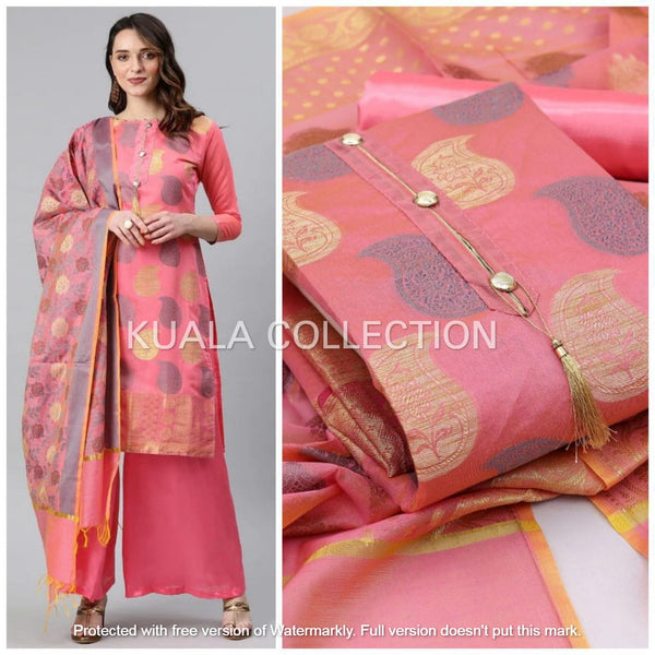 Look Pretty  by Wearing This Attractive Pink  Colored Salwar Kameez With Satoon Bottom And Jacard Dupatta