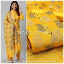 Wear This Wonderful Sun Yellow Colored Banarasi Jacard With Satoon Bottom And Jacard Dupatta