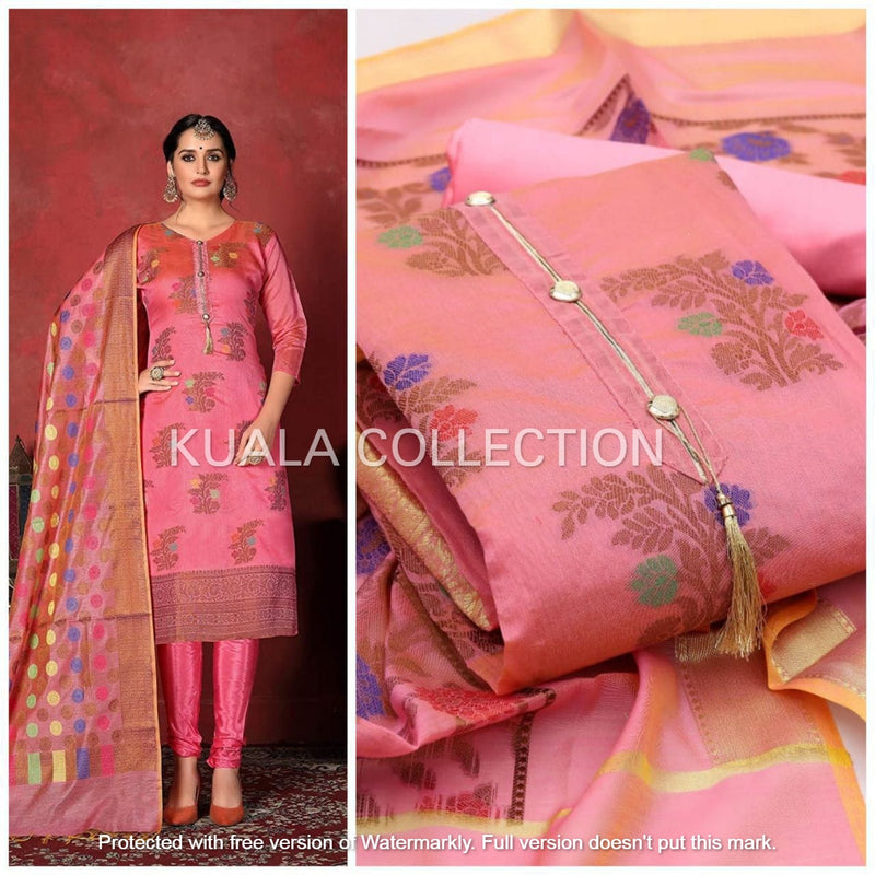 Make Own Identity  by Wearing This Charming Pink Colored Banarasi Punjabi Chudidar With Satoon Bottom And Jacard Dupatta