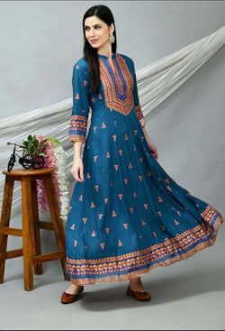 Look Beautiful  by Wearing This Rama Blue Color Kurti Of Heavy Reyon With Lace