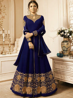 Charming Royal Blue Georgette Bridal Wear Anarkali