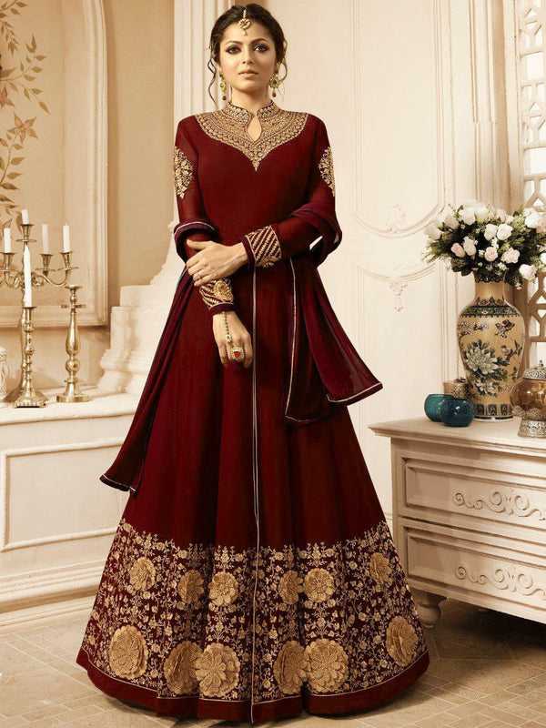 Refreshing Maroon  Georgette Anarkali Dress