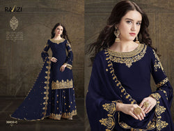 Attractive Royal Blue Embroidery Rangoli Silk  Georgette Work Bridal Lehenga choli