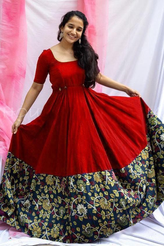 Beautiful Rose Red Colored Goun With Reyon Prinyed Patta With Floor Length