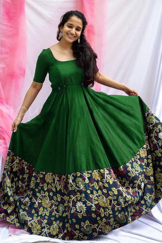 Charming Green Colored  Reyon With Printed Patta Long Goun