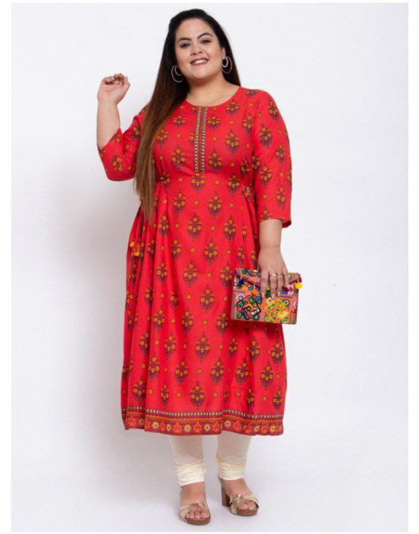 Alluring Peach  Colored Plus Size Kurti With Heavy reyon with digital  Print