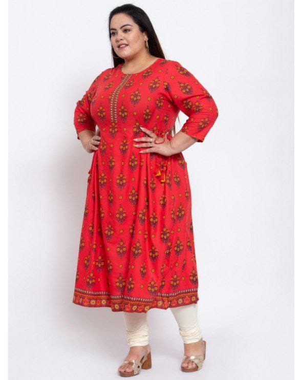 Alluring Peach  Colored Plus Size Kurti With Heavy reyon with digital  Print