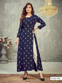 Impressive Navy Blue Heavy reyon with digital Kurti