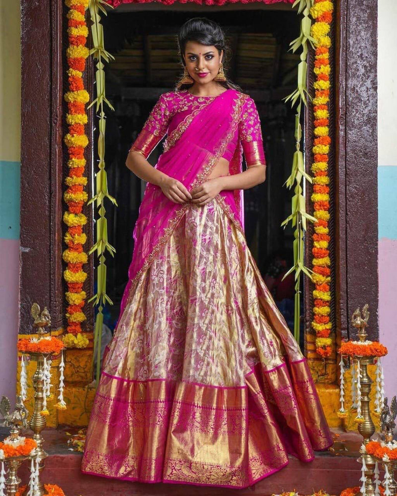 Look Lovely By Wearing Kanjiveram Silk Zari Lehanga With Blouse Along With Embroidery Duppta