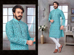 Enchanting Sky Blue Colored Mens Only Kurta With Print