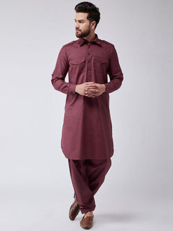 Buy Stunning  Mens  Kurta With Bottom Of Maroon Colored By Kuala Collection