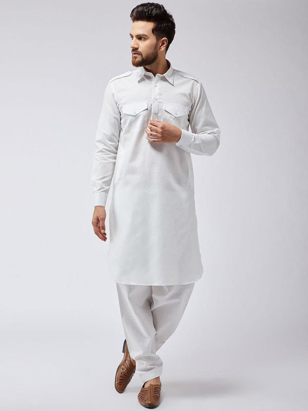 Buy Stunning Mens Kurta With Bottom Of White Colored By Kuala Collection