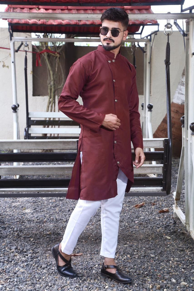 Pure Cotton Casual Wear Mens Cross Neck Button Kurta Pajama By Kuala Collection