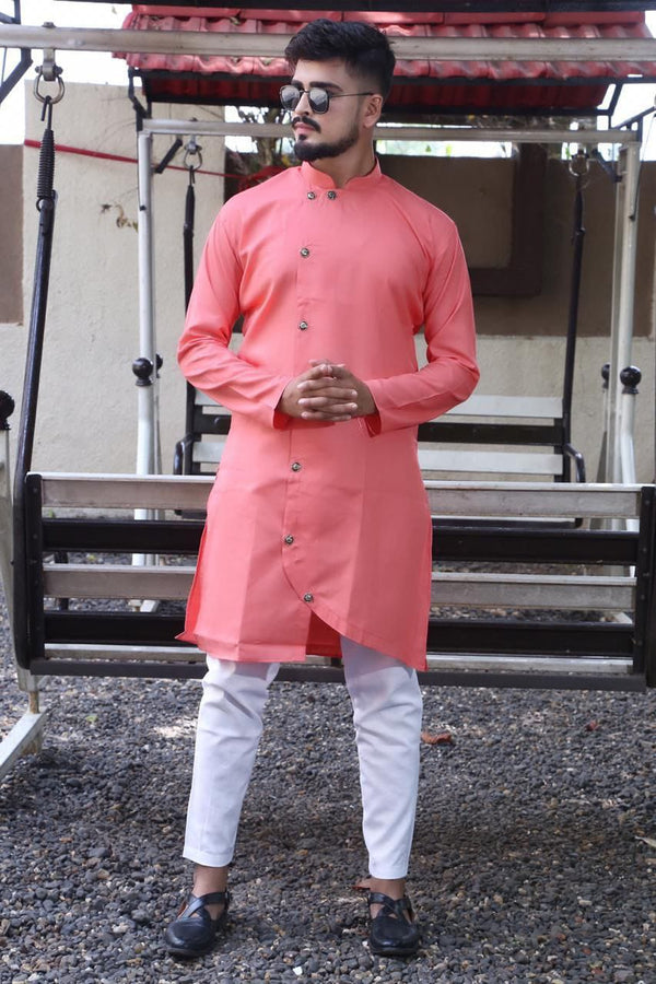 Buy Stunning Watermelon Color Pure Cotton Mens Wear Kurta