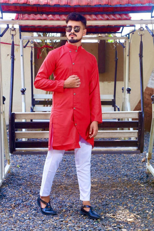 Wear Stylish Mens Kurta Of Red Colored Pure Cotton Kurta