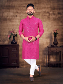 Mens Kurta Of Dark Pink Colored With Soft Cotton