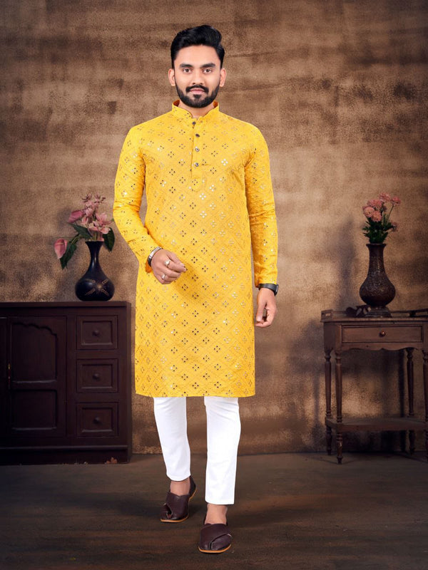 Buy Yellow Color Mens Kurta Of Cotton Kurta