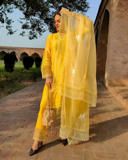 Fantastic Sun Yellow Colored Suit With Embroidery Work