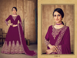 Plum Colored Anarkali With Coding Work