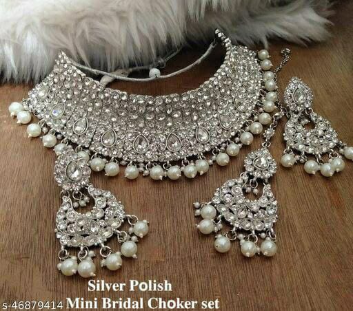 Have Alluring Silver Plated Necklace With Crystals Stone