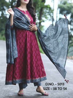 Wine  Colored  Heavy Rayon Floor Length Kurti