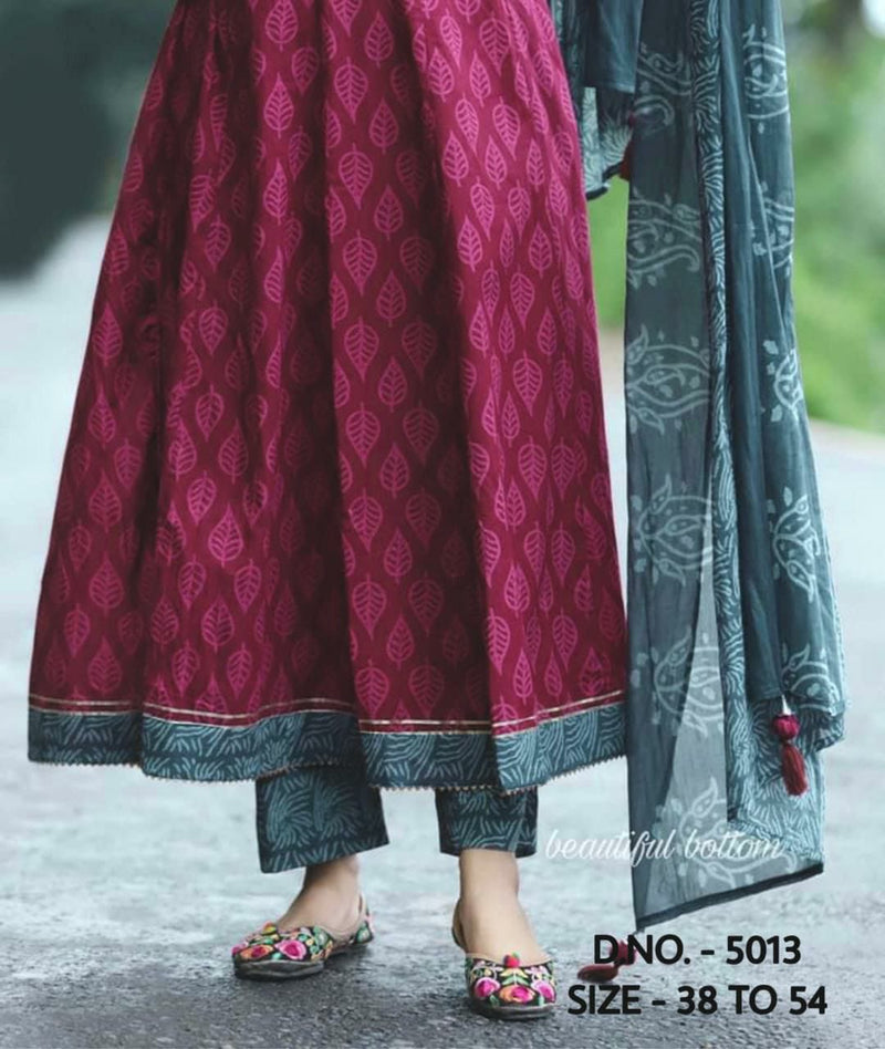 Wine  Colored  Heavy Rayon Floor Length Kurti