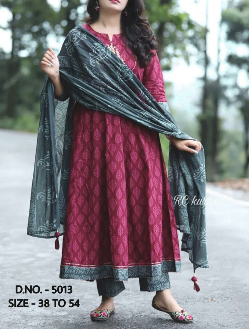 Wine  Colored  Heavy Rayon Floor Length Kurti