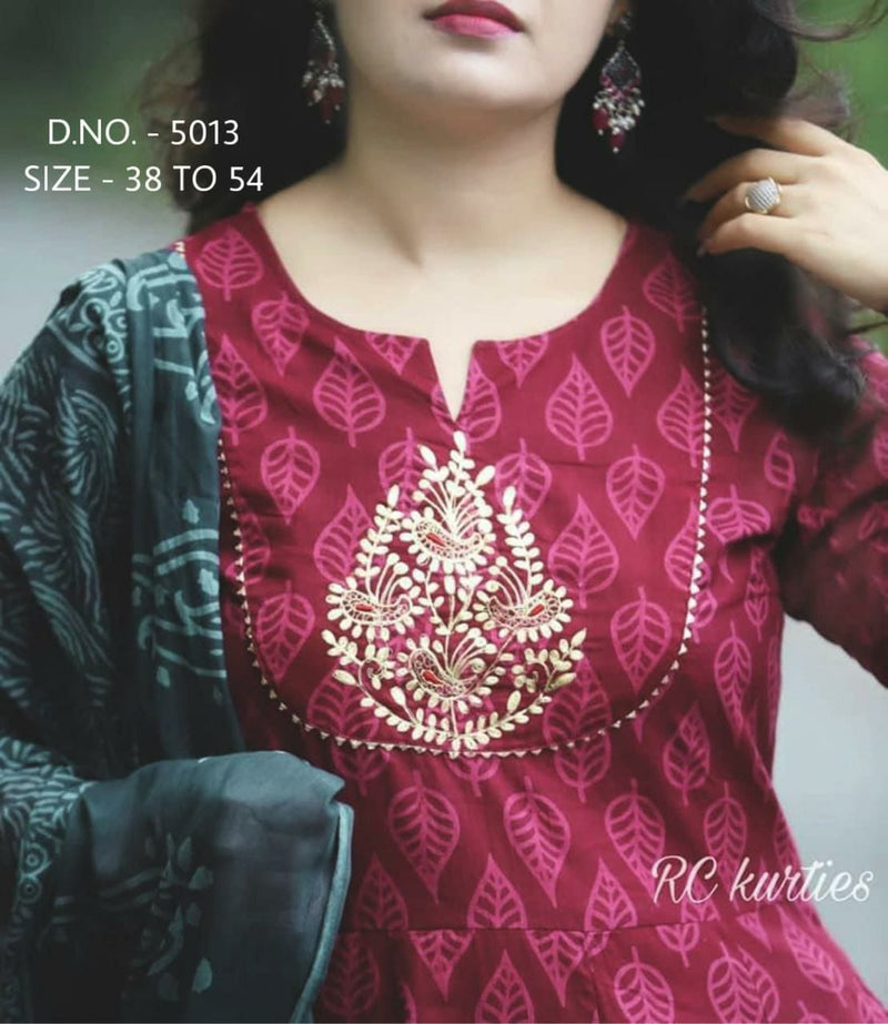 Wine  Colored  Heavy Rayon Floor Length Kurti