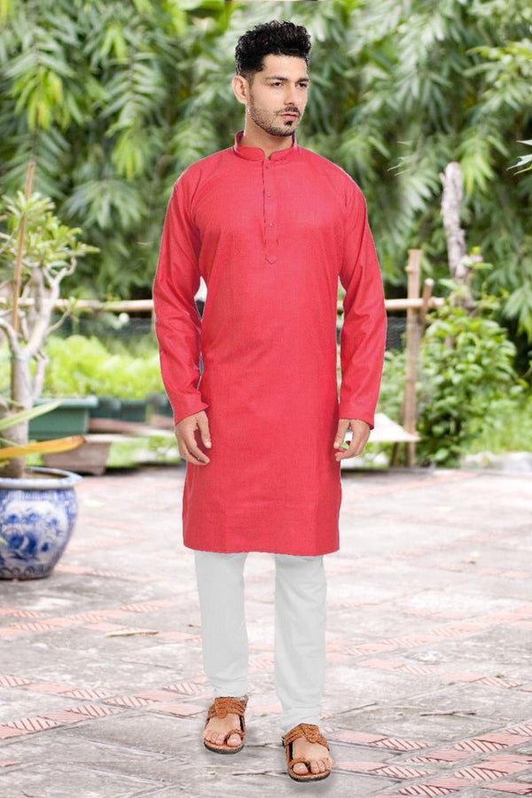 Ruby Colored Mens Kurta Of Pure Cotton