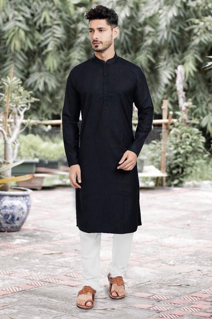 Eye Catching Black Colored Straight Cut Mens Kurta