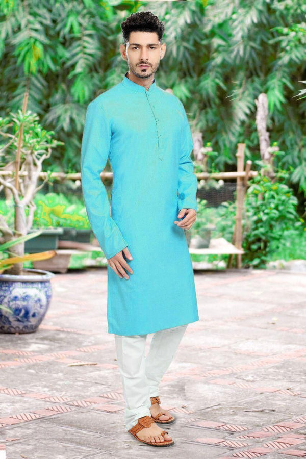 Sky Blue Colored Mens Kurta