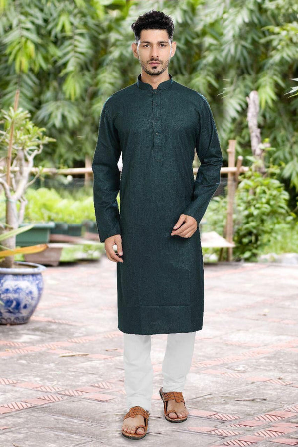 Bottle Green Mens Kurta Of Pure Cotton