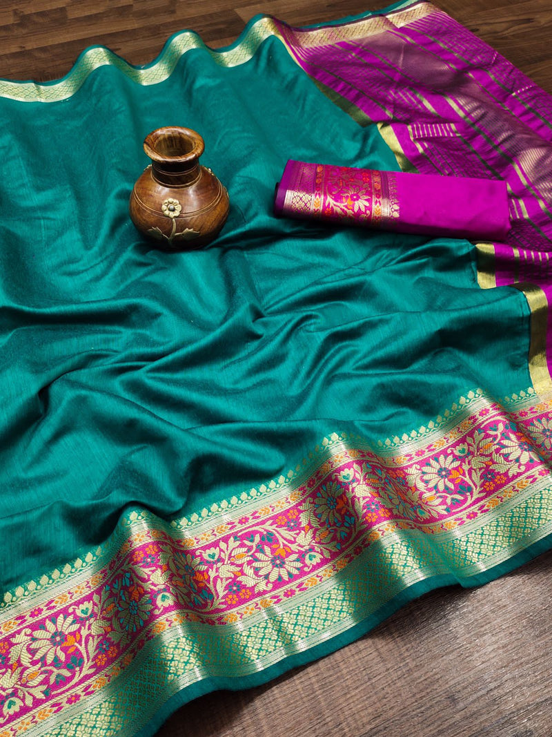 Enchanting Turquiose Colored Soft Cotton Saree