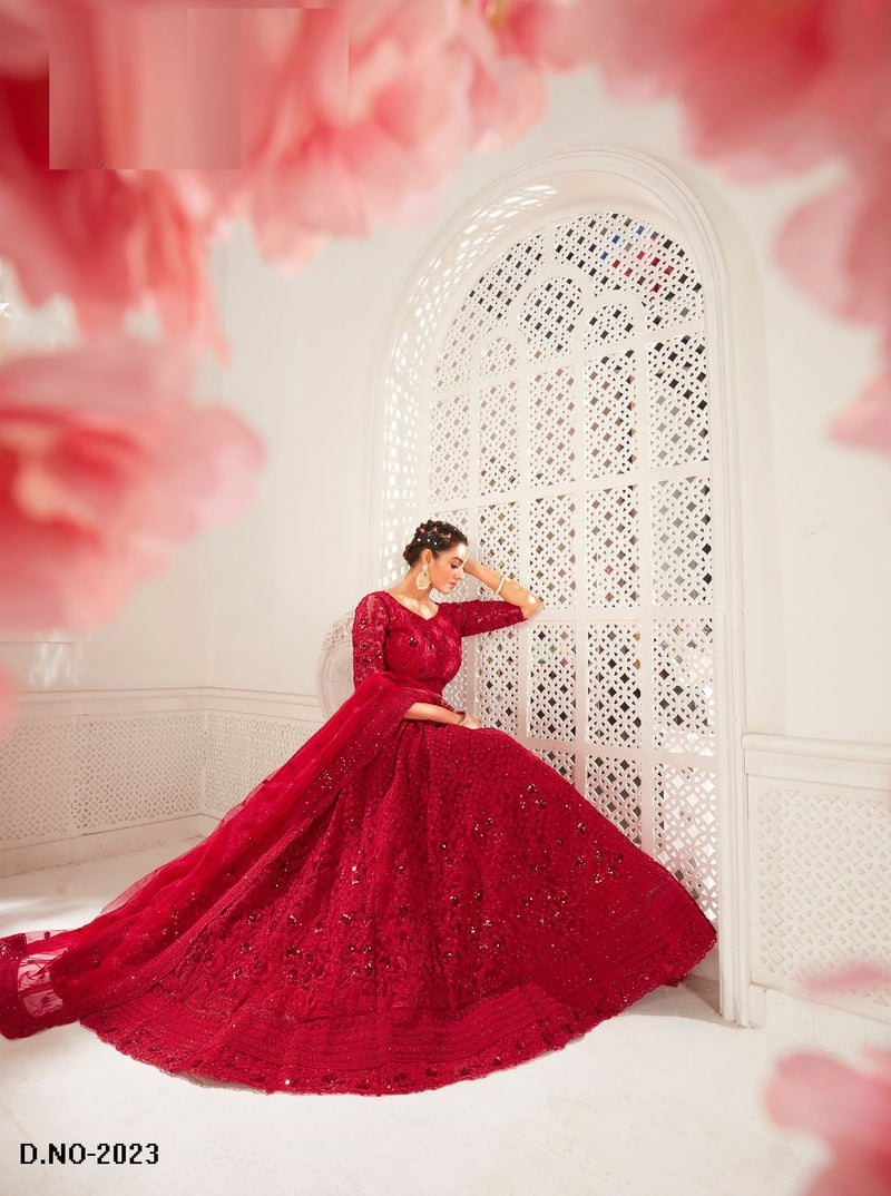 Red Colored Bridal Wear With Embroidery Work