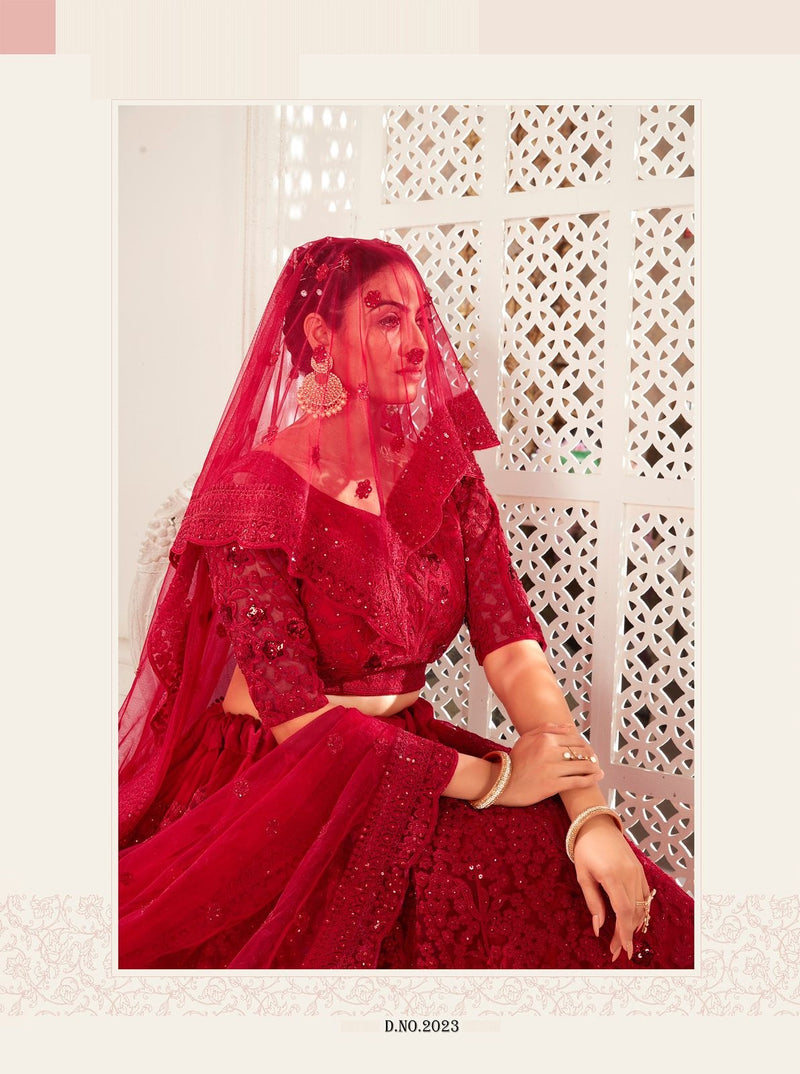 Red Colored Bridal Wear With Embroidery Work