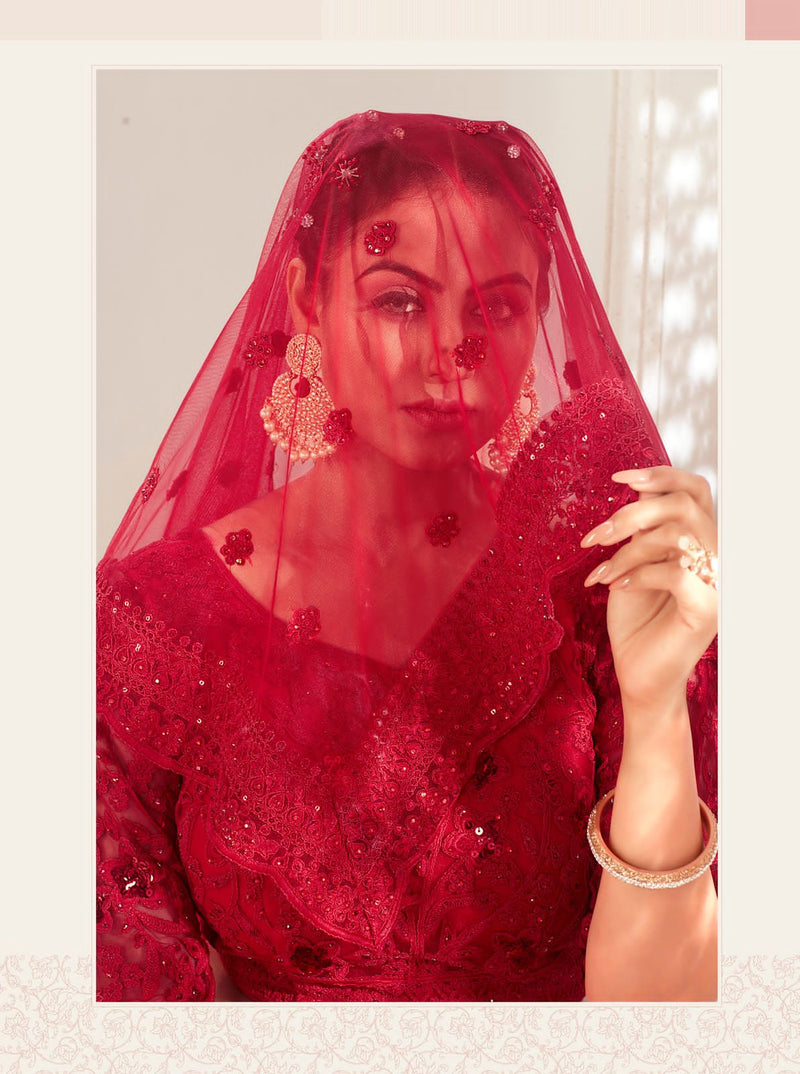 Red Colored Bridal Wear With Embroidery Work