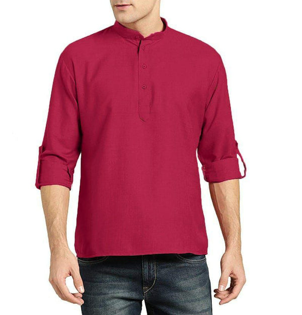 Dark Pink Colored Mens Short Kurta